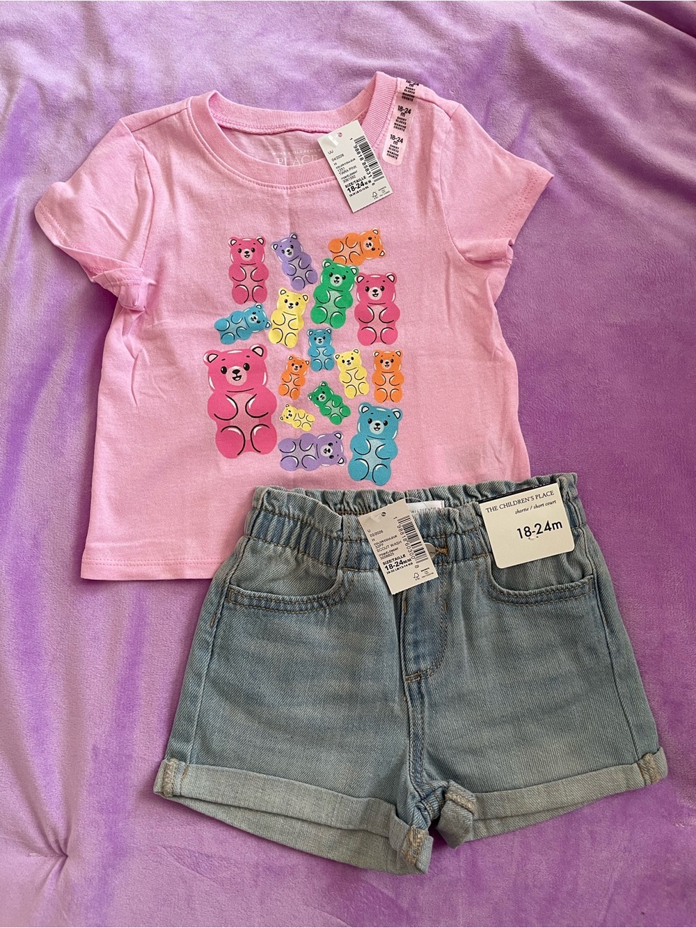 Pink Gummy Bear Graphic Tee for Toddler with Demin Shorts